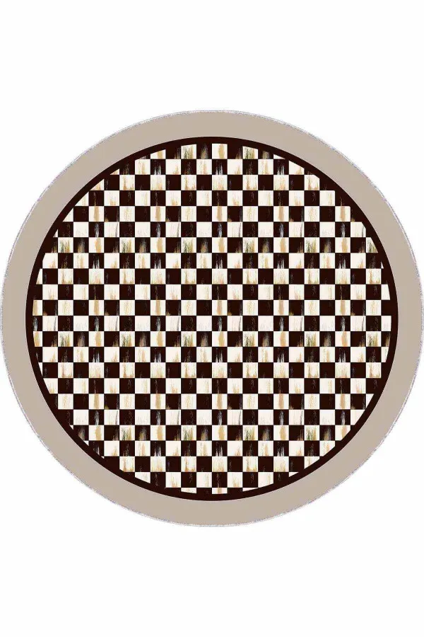 Mutfak Halısı Oval Kahve Kaymaz Tabanlı Mackenzie Yuvarlak Mutfak Halısı AR876
