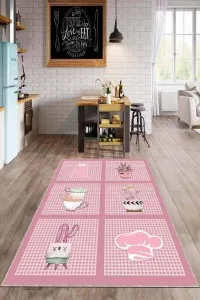 Pembe Kaymaz Tabanlı Kaktüs Desenli Mutfak Halısı AR918 Pembe Kaymaz Tabanlı Kaktüs Desenli Mutfak Halısı AR918