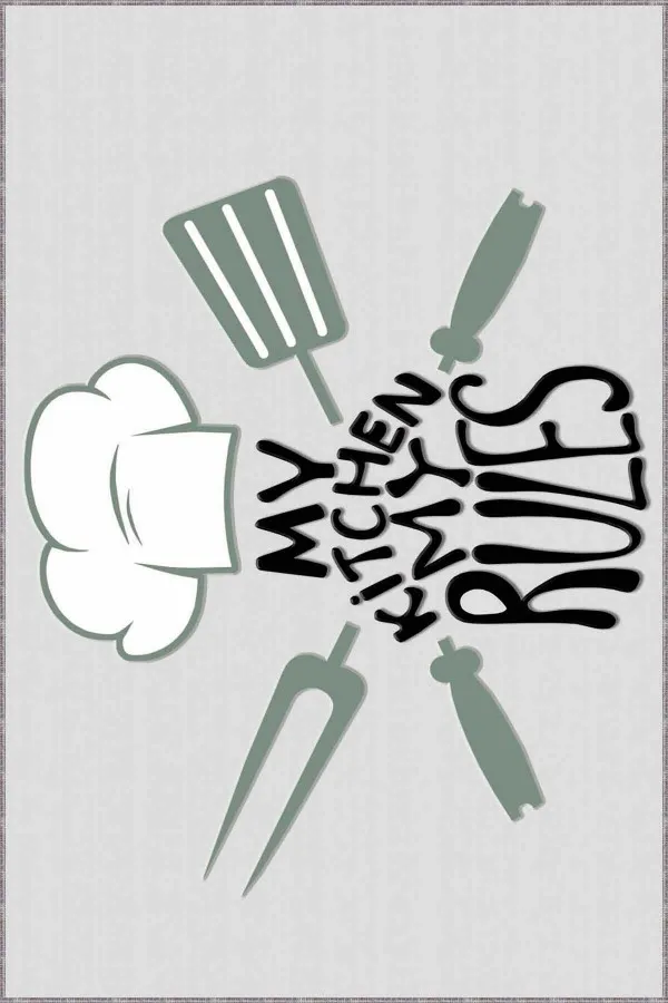 Dikdörtgen Mutfak Halısı Gri Kaymaz Tabanlı My Kitchen My Rules Mutfak Halısı MT01
