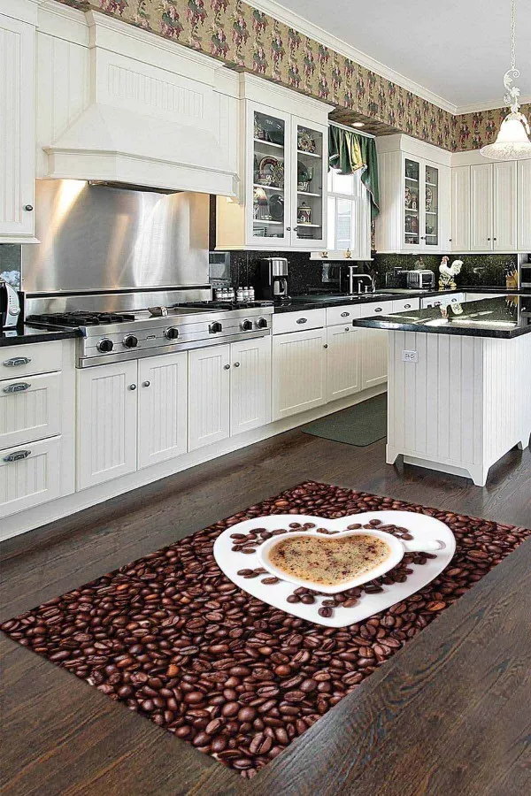 Mutfak Yolluk 80X300 Kahverengi Kaymaz Tabanlı Coffee Temalı Mutfak Halısı MT32