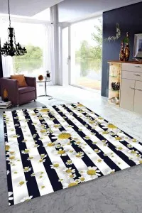 Sarı Kaymaz Tabanlı Yıkanan Çiçek Desenli Mutfak Halısı MT36 Sarı Kaymaz Tabanlı Yıkanan Çiçek Desenli Mutfak Halısı MT36