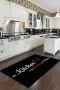 Siyah Kaymaz Taban Yıkanan Kitchen Yazılı Mutfak Halısı MT49