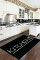 Mutfak İçin Yıkanabilir Halı Siyah Kaymaz Tabanlı Kitchen Yazılı Mutfak Halısı MTK04