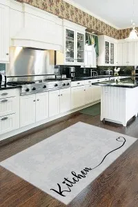 Gri Kaymaz Tabanlı Kitchen Yazılı Mutfak Halısı Yolluk VH086 Gri Kaymaz Tabanlı Kitchen Yazılı Mutfak Halısı Yolluk VH086