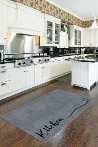 Antrasit Kaymaz Tabanlı Kitchen Yazılı Mutfak Halısı Yolluk VH088 Antrasit Kaymaz Tabanlı Kitchen Yazılı Mutfak Halısı Yolluk VH088