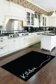 Mutfak Yolluk Siyah Siyah Kaymaz Tabanlı Kitchen Yazılı Mutfak Halısı Yolluk VH089