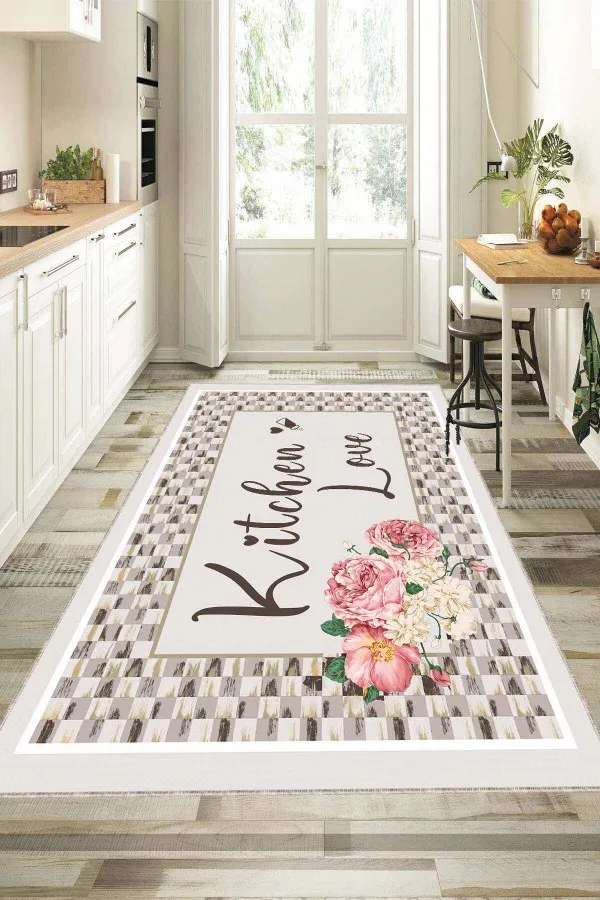 Mutfak Halısı Kitchen Vizon Kaymaz Tabanlı Kitchen Love Mutfak Halısı Yolluk VH095