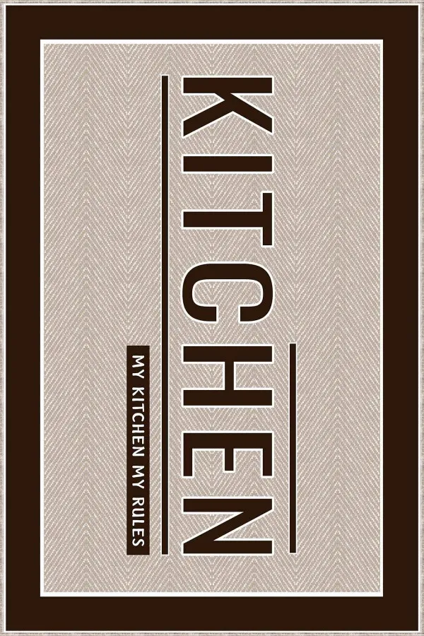 Mutfak Halısı Kitchen Bej Kaymaz Tabanlı Kitchen Yazılı Mutfak Halısı Yolluk VH098