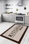 Bej Kaymaz Tabanlı Kitchen Yazılı Mutfak Halısı Yolluk VH098