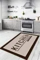 Mutfak Halısı Kitchen Bej Kaymaz Tabanlı Kitchen Yazılı Mutfak Halısı Yolluk VH098