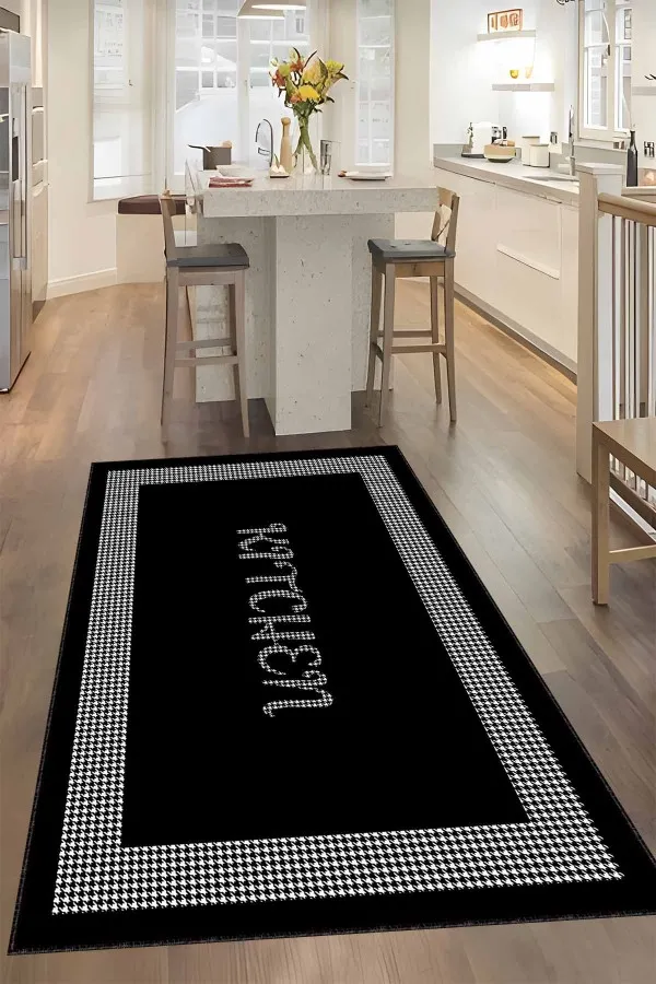 Siyah Mutfak Halısı Siyah Kaymaz Taban Kitchen Yazan Mutfak Halısı Yolluk VH104