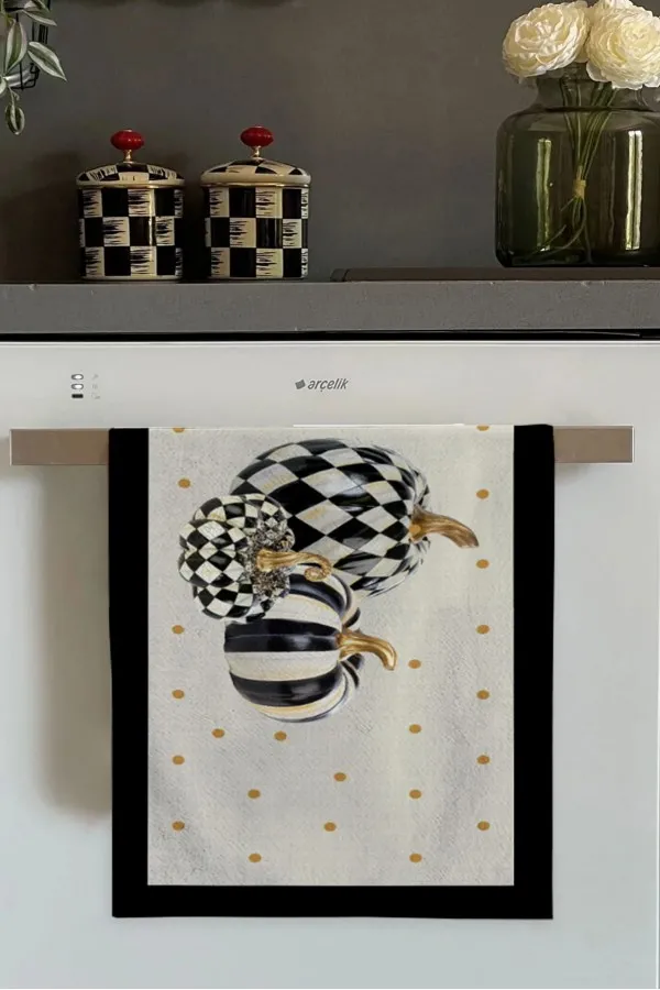 Krem Mutfak Havlusu Krem Bal Kabağı Desenli Fırın Mutfak Havlusu 30x50cm