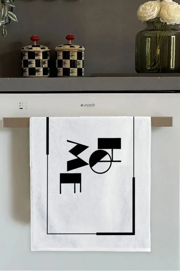 En Ucuz Mutfak Havlusu Beyaz Home Yazılı Fırın Mutfak Havlusu 30x50cm