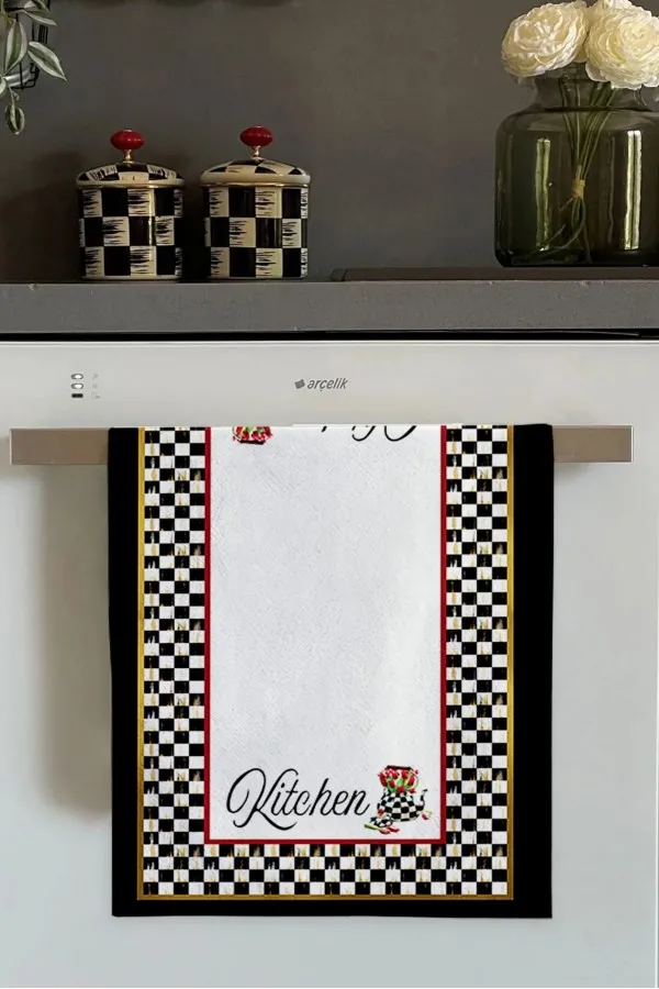 Baskılı Mutfak Havlusu Beyaz Damalı Fırın Mutfak Havlusu 30x50cm