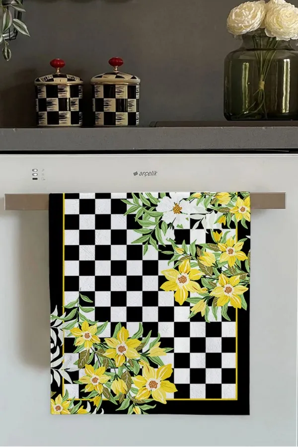 Sarı Mutfak Havlusu Sarı Çiçekli Fırın Mutfak Havlusu 30x50cm