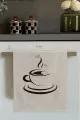 Bej Mutfak Havlusu Bej Fincan Desenli Fırın Mutfak Havlusu 30x50cm