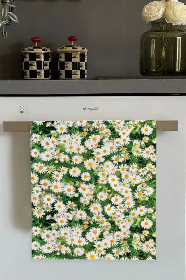 Mutfak Havlusu Seti Yeşil Papatya Desenli Fırın Mutfak Havlusu 30x50cm