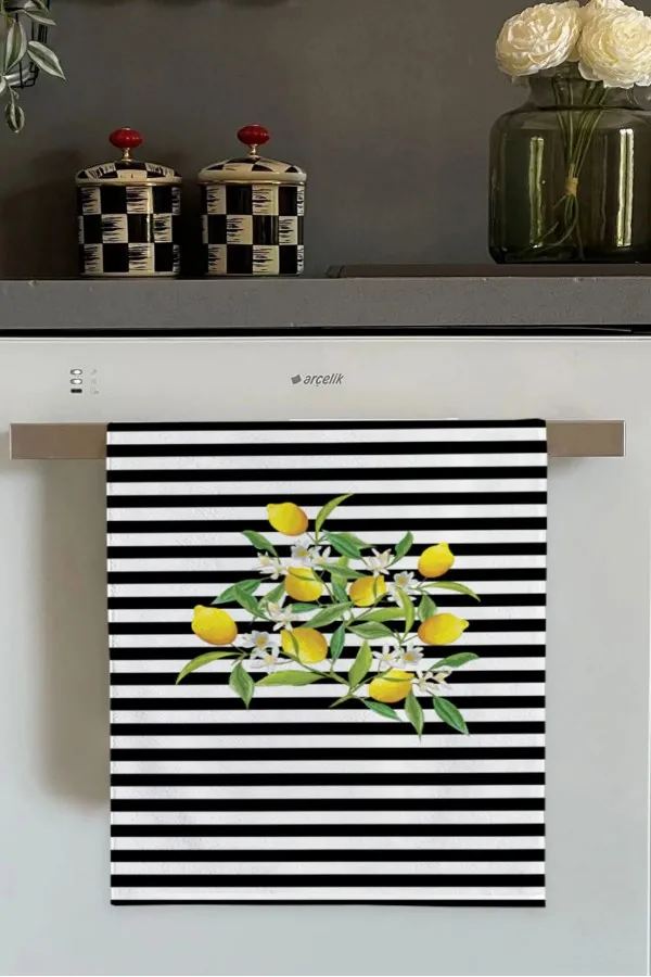 Hediyelik Mutfak Havluları Sarı Limon Desenli Fırın Mutfak Havlusu 30x50cm