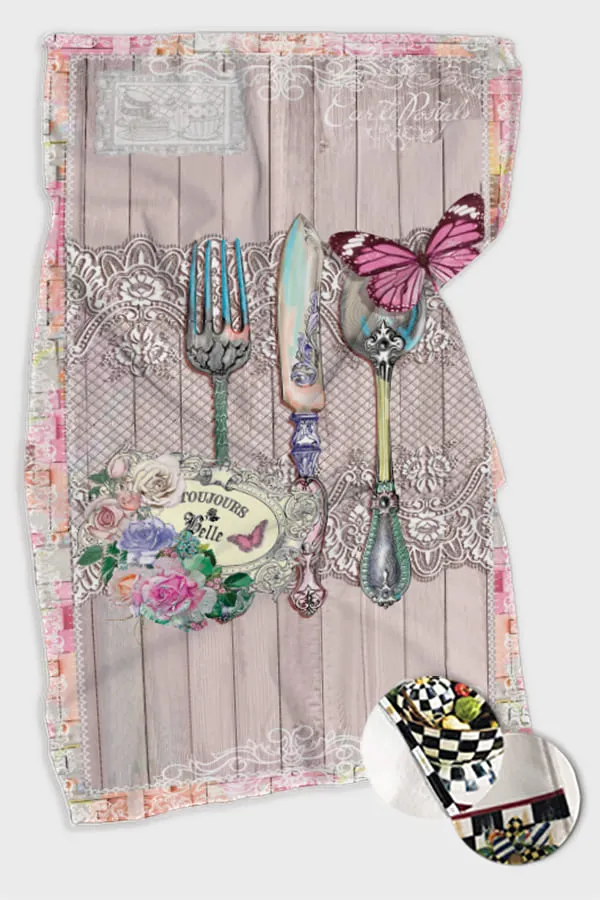 Mutfak Havlusu Küçük Pembe Kelebek Desenlili Fırın Mutfak Havlusu 30x50cm