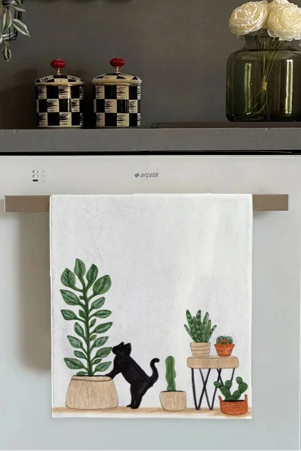 Beyaz Kedili Fırın Mutfak Havlusu 30x50cm