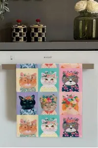 Renkli Kedili Fırın Mutfak Havlusu 30x50cm