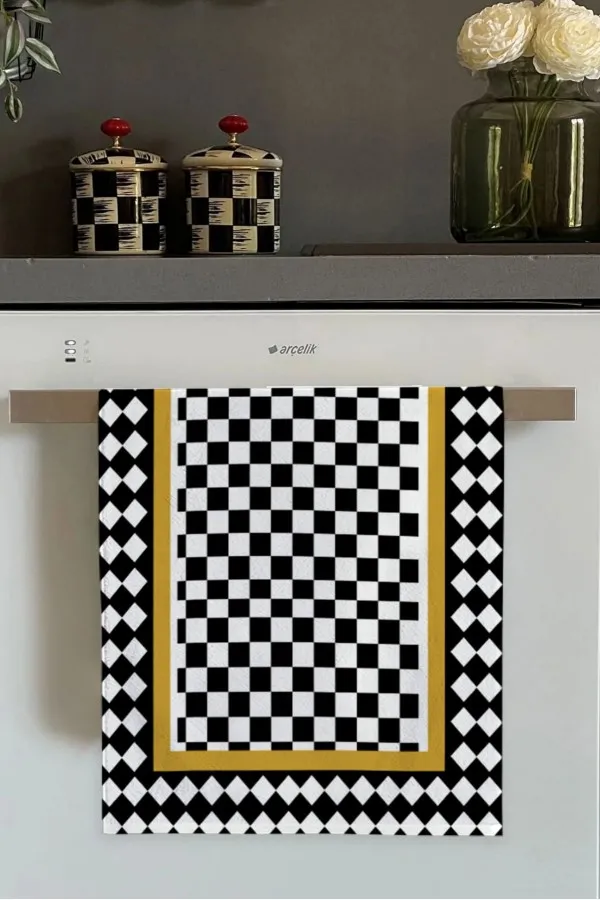 Küçük Mutfak Havlu Fiyatları Siyah Damalı Fırın Mutfak Havlusu 30x50cm