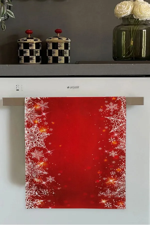 Yılbaşı Mutfak Havlusu Kırmızı Yeni Yıl Temalı Yılbaşı Fırın Mutfak Havlusu 30x50cm