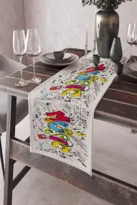 Çok Renkli Pop Art Premium Masa Örtüsü Runner RNR030