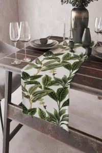 Yeşil Yapraklı Desen Premium Masa Örtüsü Runner RNR045 Yeşil Yapraklı Desen Premium Masa Örtüsü Runner RNR045