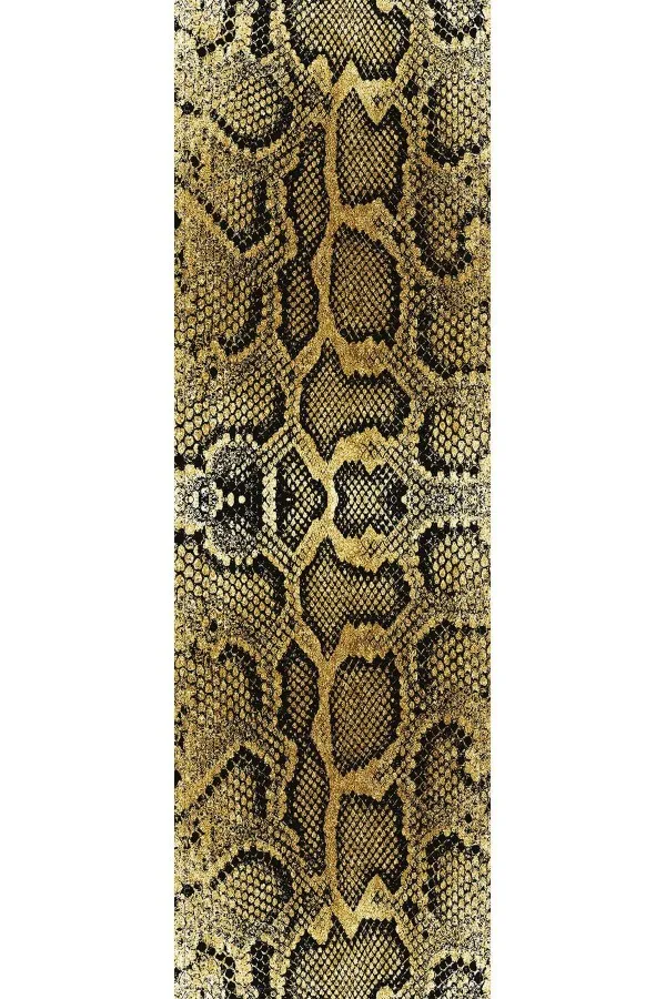 Siyah Gold Runner Gold Krokodil Desenli Premium Masa Örtüsü Runner RNR067