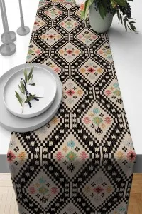 Çok Renkli Etnik Desenli Premium Masa Örtüsü Runner RNR071 Çok Renkli Etnik Desenli Premium Masa Örtüsü Runner RNR071