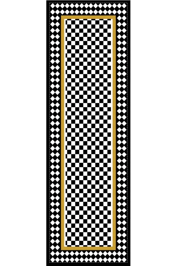 Siyah Çerçeveli Desen Premium Masa Örtüsü Runner RNR073