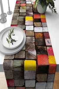 Çok Renkli Modern Desenli Premium Masa Örtüsü Runner RNR076 Çok Renkli Modern Desenli Premium Masa Örtüsü Runner RNR076