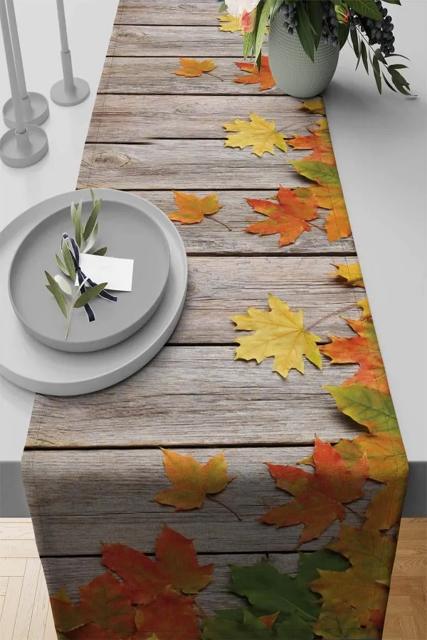Turuncu Runner Turuncu Çınar 3D Desenli Premium Masa Örtüsü Runner RNR080
