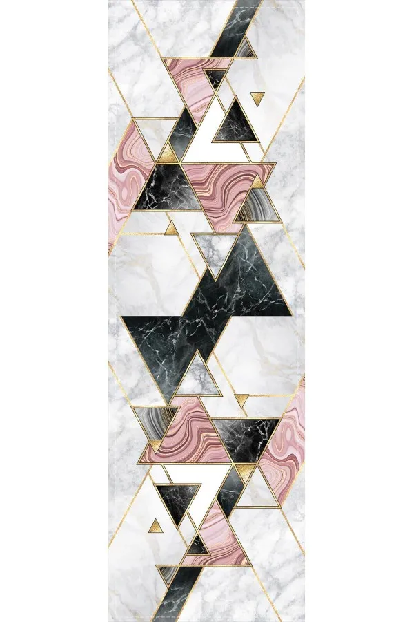 Pembe Geometrik Desenli Premium Masa Örtüsü Runner RNR092