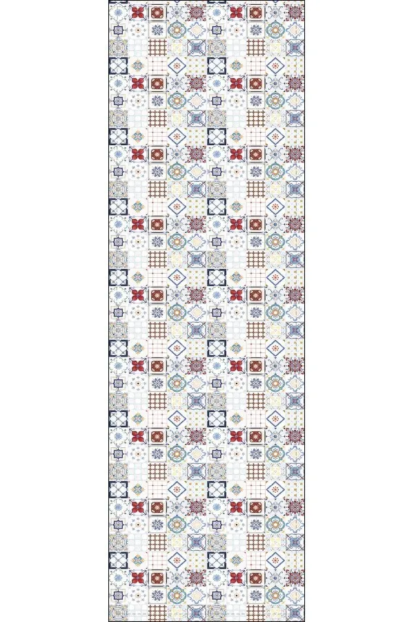 Ranır Modeli Kırmızı Çini Desen Premium Masa Örtüsü Runner RNR093