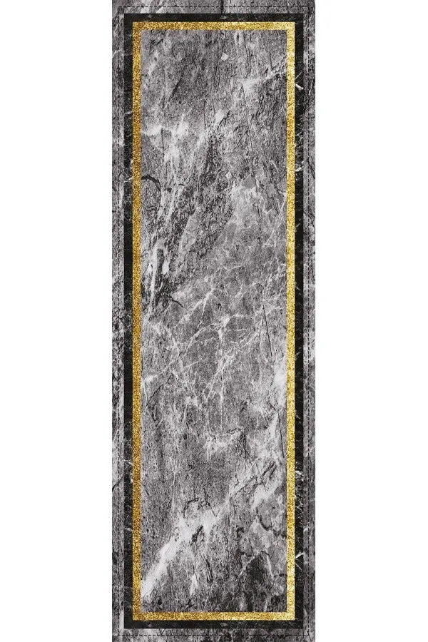 Siyah Gold Runner Gold Çerçeveli Desen Premium Masa Örtüsü Runner RNR097
