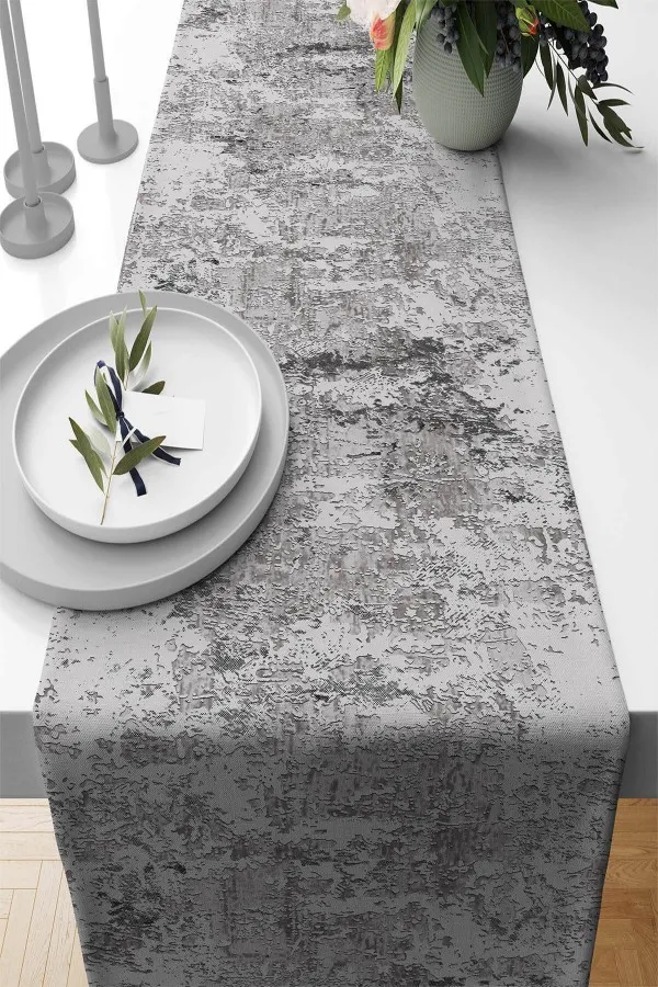Gri Runner Gri Vintage Desenli Premium Masa Örtüsü Runner RNR101