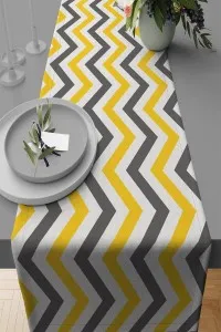 Sarı Zigzag Desenli Premium Masa Örtüsü Runner RNR137 Sarı Zigzag Desenli Premium Masa Örtüsü Runner RNR137