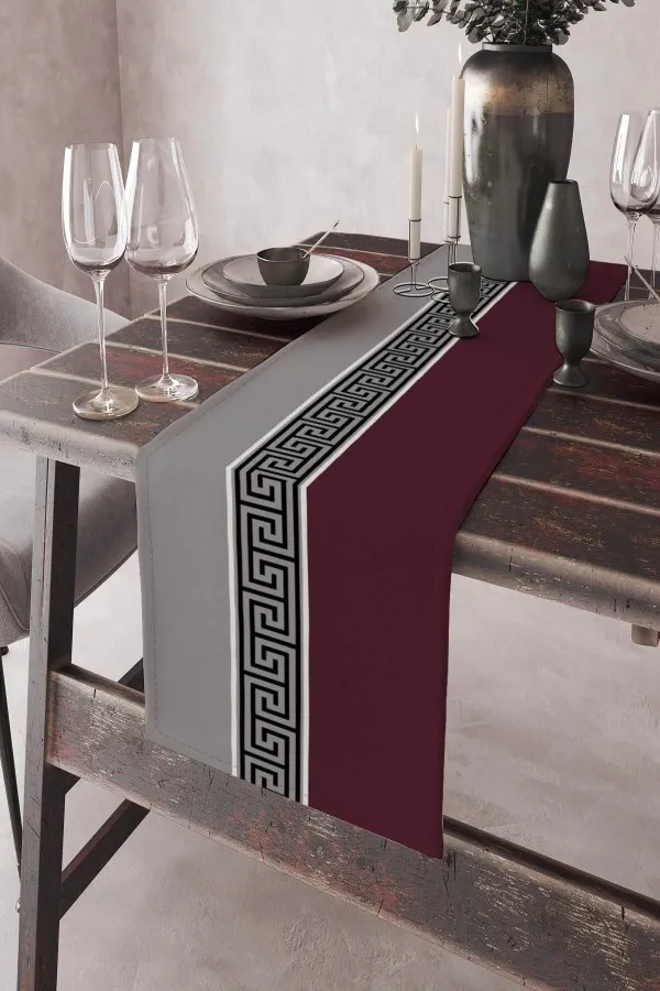 Runner Minder Takımı Bordo Avangarde Desenli Premium Masa Örtüsü Runner RNR141