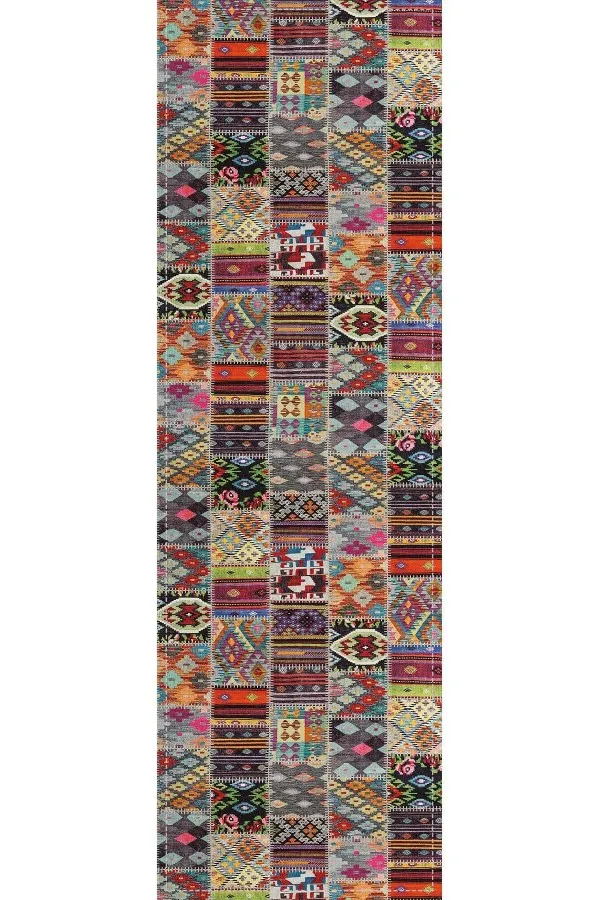 Renkli Runner Modelleri Çok Renkli Patchwork Premium Masa Örtüsü Runner RNR152