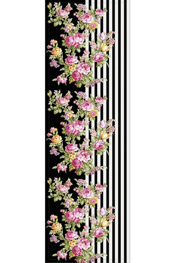 Çiçekli Runner Modelleri Pembe Çiçek Desenli Premium Masa Örtüsü Runner RNR159