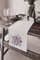 Çiçek Desenli Runner Beyaz Çiçek Desenli Premium Masa Örtüsü Runner RNR164