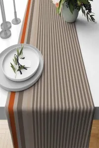 Bej Çizgi Desenli Premium Masa Örtüsü Runner RNR177 Bej Çizgi Desenli Premium Masa Örtüsü Runner RNR177