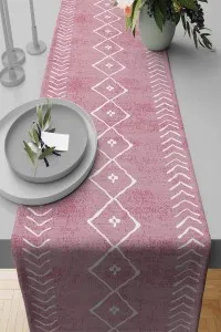Pembe Moroccan Etnik Premium Masa Örtüsü Runner RNR194