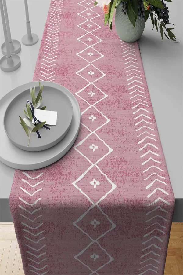 Etnik Runner Pembe Moroccan Etnik Premium Masa Örtüsü Runner RNR194
