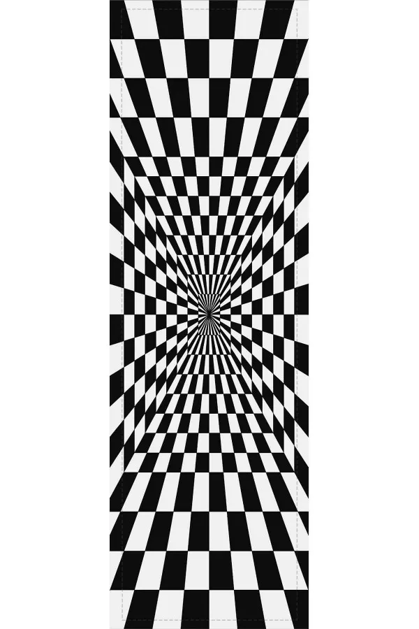 Siyah Runner Siyah Beyaz İlizyon Desen Premium Masa Örtüsü Runner RNR206