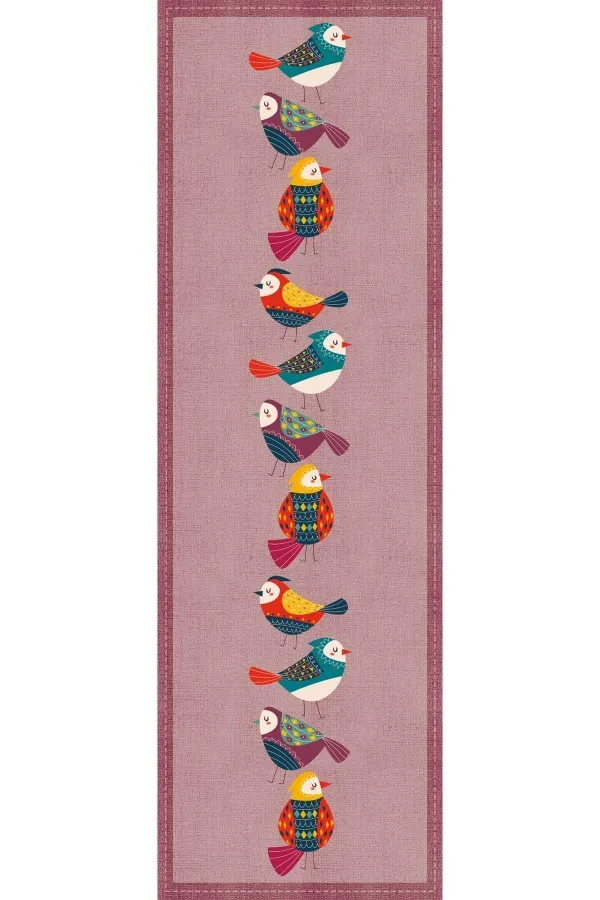 Etnik Runner Pembe Etnik Kuşlu Desen Premium Masa Örtüsü Runner RNR213