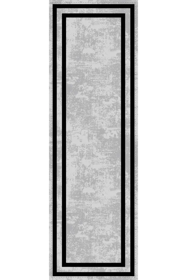 Gri Runner Gri Çerçeveli Desen Premium Masa Örtüsü Runner RNR214