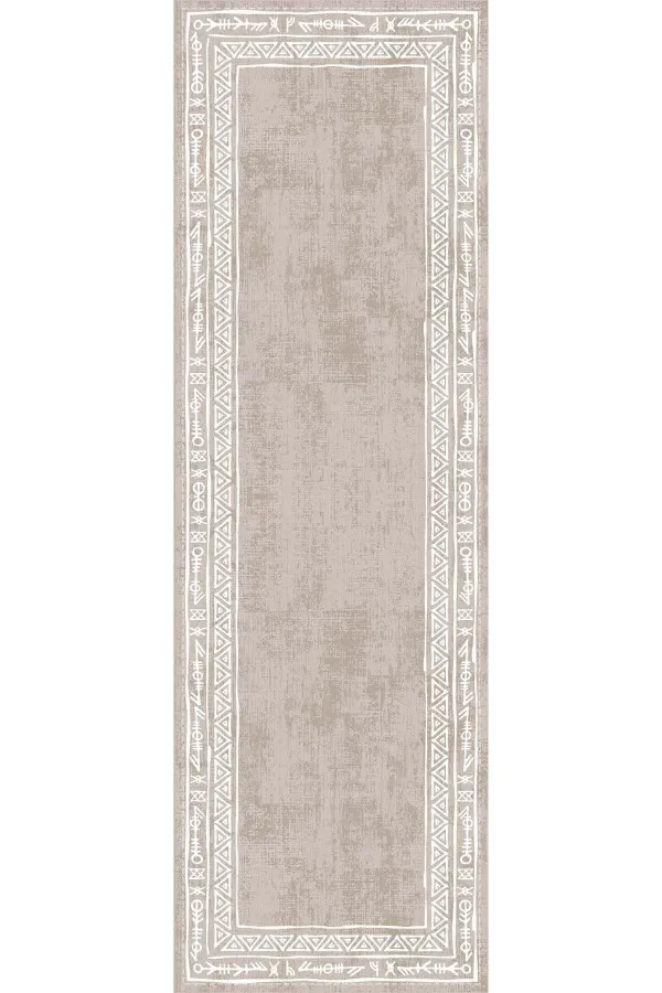 Bej Etnik Desenli Premium Masa Örtüsü Runner RNR216